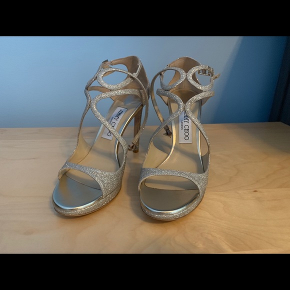 Jimmy Choo Lang 100 Platinum Ice Glitter Sandals - Picture 6 of 8